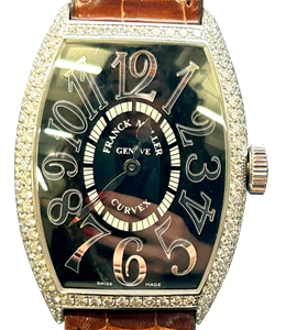 Cintree Curvex in White Gold with Diamond Bezel on Brown Crocodile Leather Strap with Black Dial