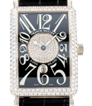 Long Island Mens Automatic in White Gold with Diamond Bezel on Black Crocodile Leather Strap with Black Dial - Pave Center Dial