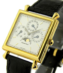 Small Square Perpetual Calendar in Yellow Gold on Back Leather Strap with Silver Dial
