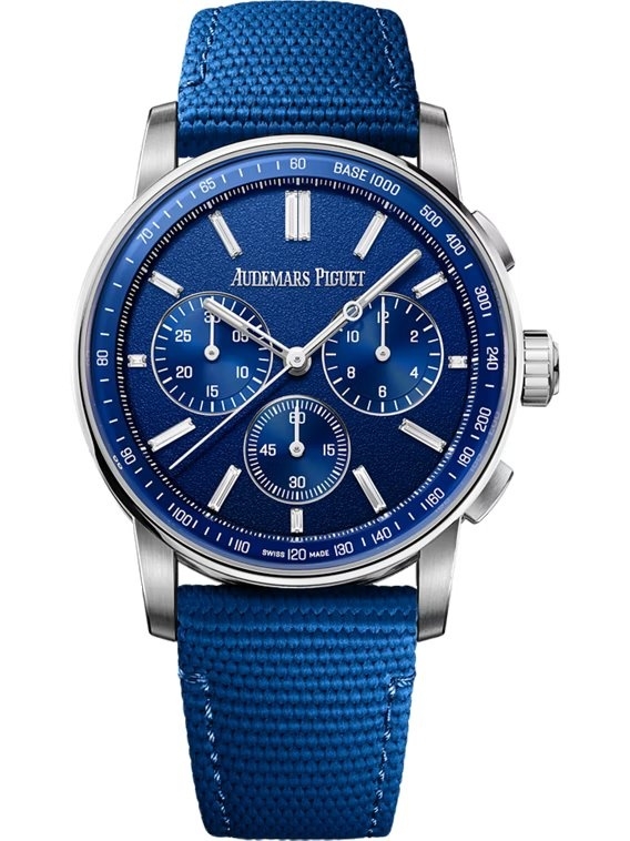 Code 11.59 Automatic in White Gold & Blue Ceramic on Black Fabric Strap with Blue Dial