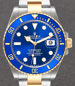 2-Tone 41mm Submariner with Blue Ceramic Bezel on Oyster Bracelet with Blue Dial
