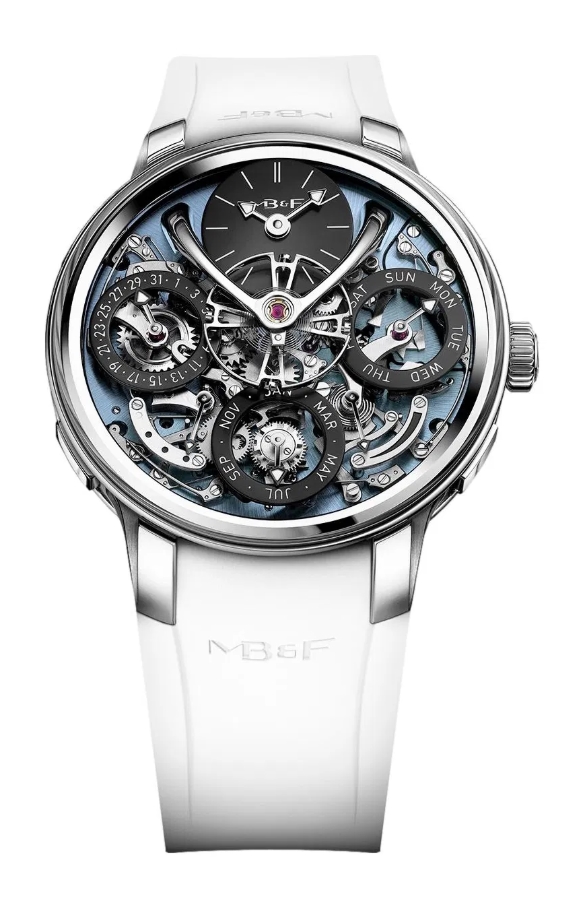 Legacy Machine Perpetual EVO Blue 44mm in Titanium on White Rubber Strap with Skeleton Dial