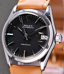 Date in Stainless Steel on Brown Strap with Black Dial