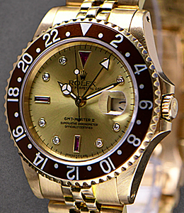 GMT Master 1 in Yellow Gold on Yellow Gold Jubilee Bracelet with Champagne Serti Dial