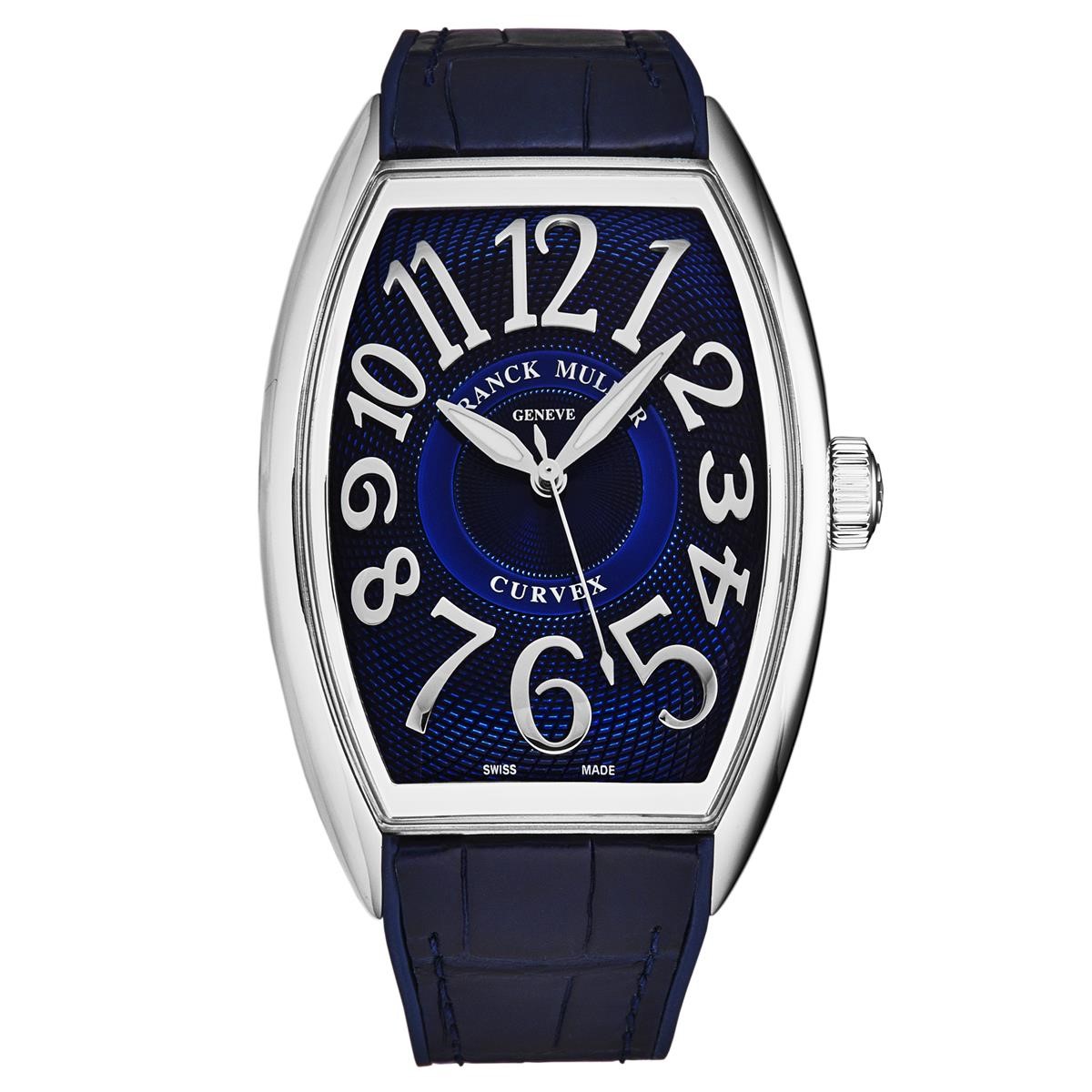 Curvex CX 36mm in Steel on Blue Alligator Leather Strap with Blue Dial