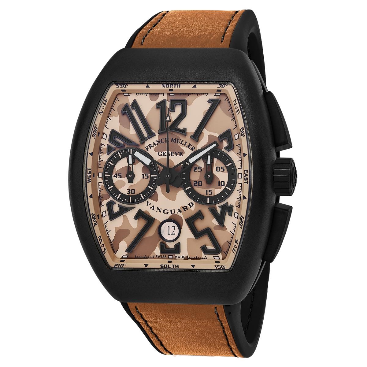 Vanguard Camoulage 45mm in PVD Steel on Brown Leather Strap with Beige Dial