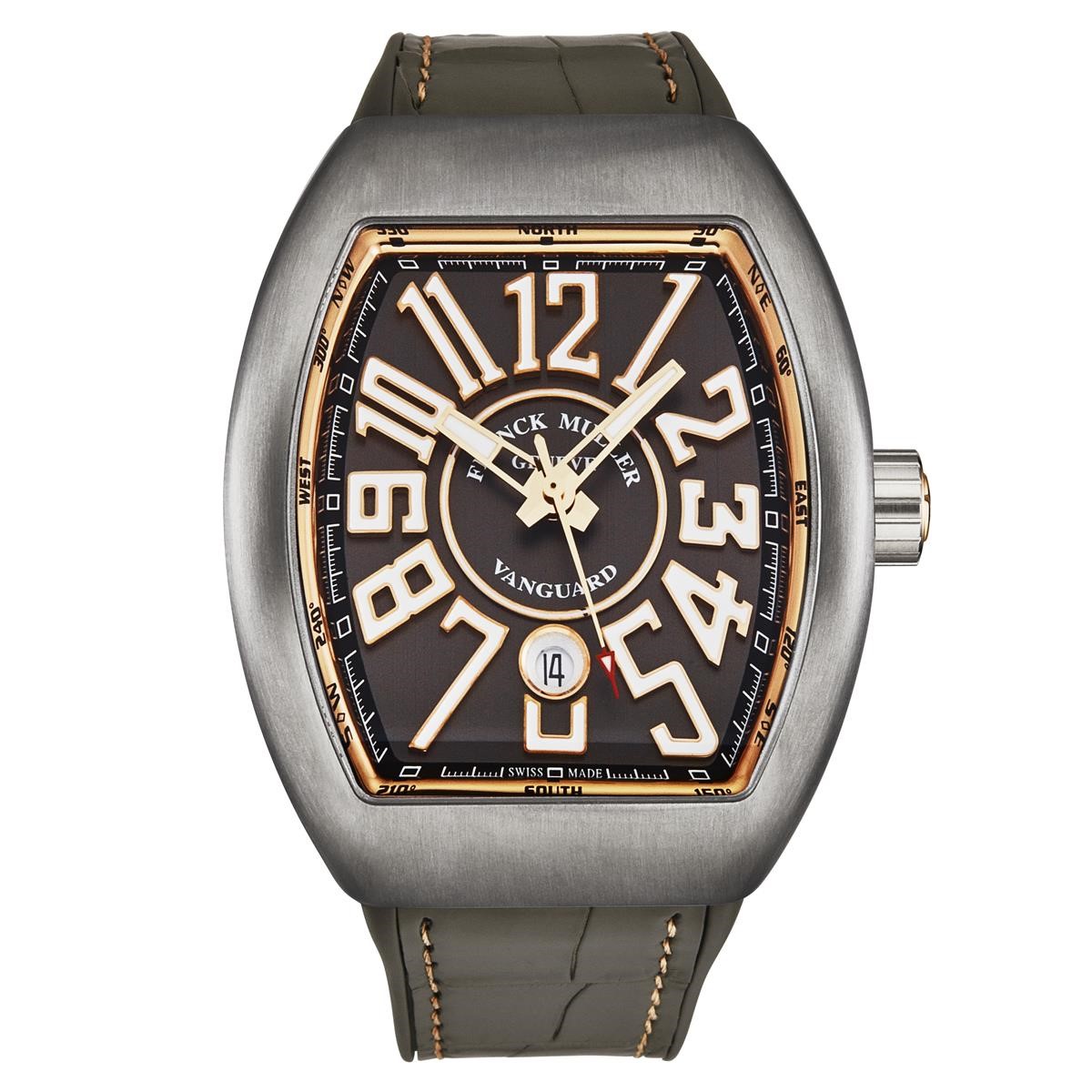 VanGuard 45mm in Titanium on Black Crocodile Leather Strap with Black Dial