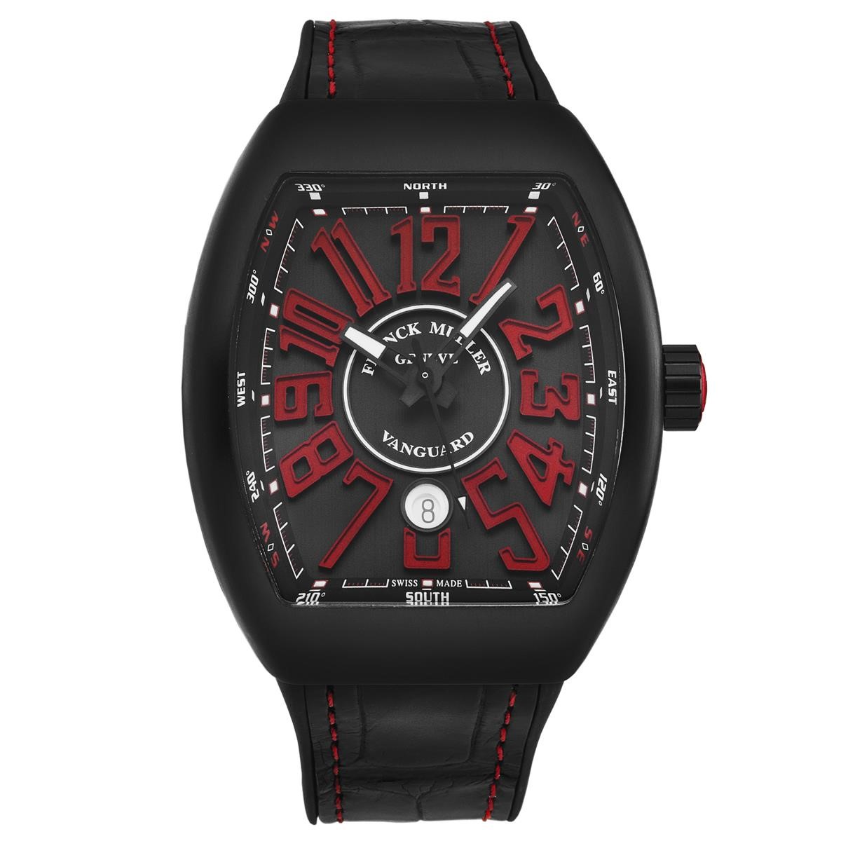 VanGuard 45mm in PVDTitanium on Black Crocodile Leather Strap with Black Dial Red Accents