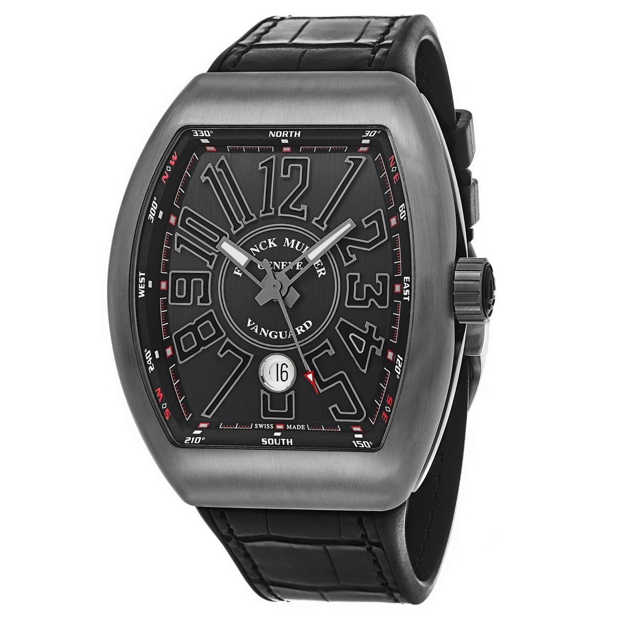 Vanguard Automatic 45mm in Titanium on Black Leather Strap With Black Dial