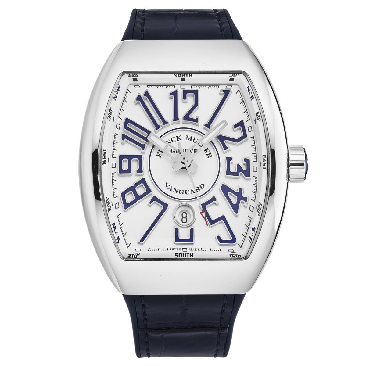 VanGuard 45mm in Steel on Blue Crocodile Leather Strap with White Dial - Blue Markers