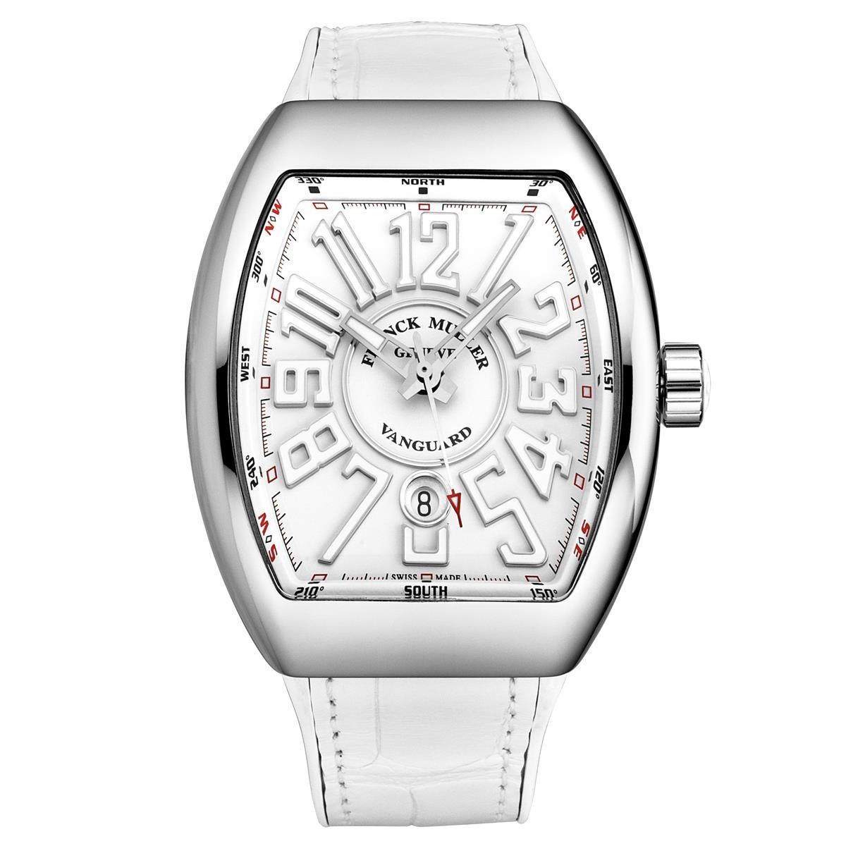 VanGuard 45mm in Steel on White Crocodile Leather Strap with White Dial