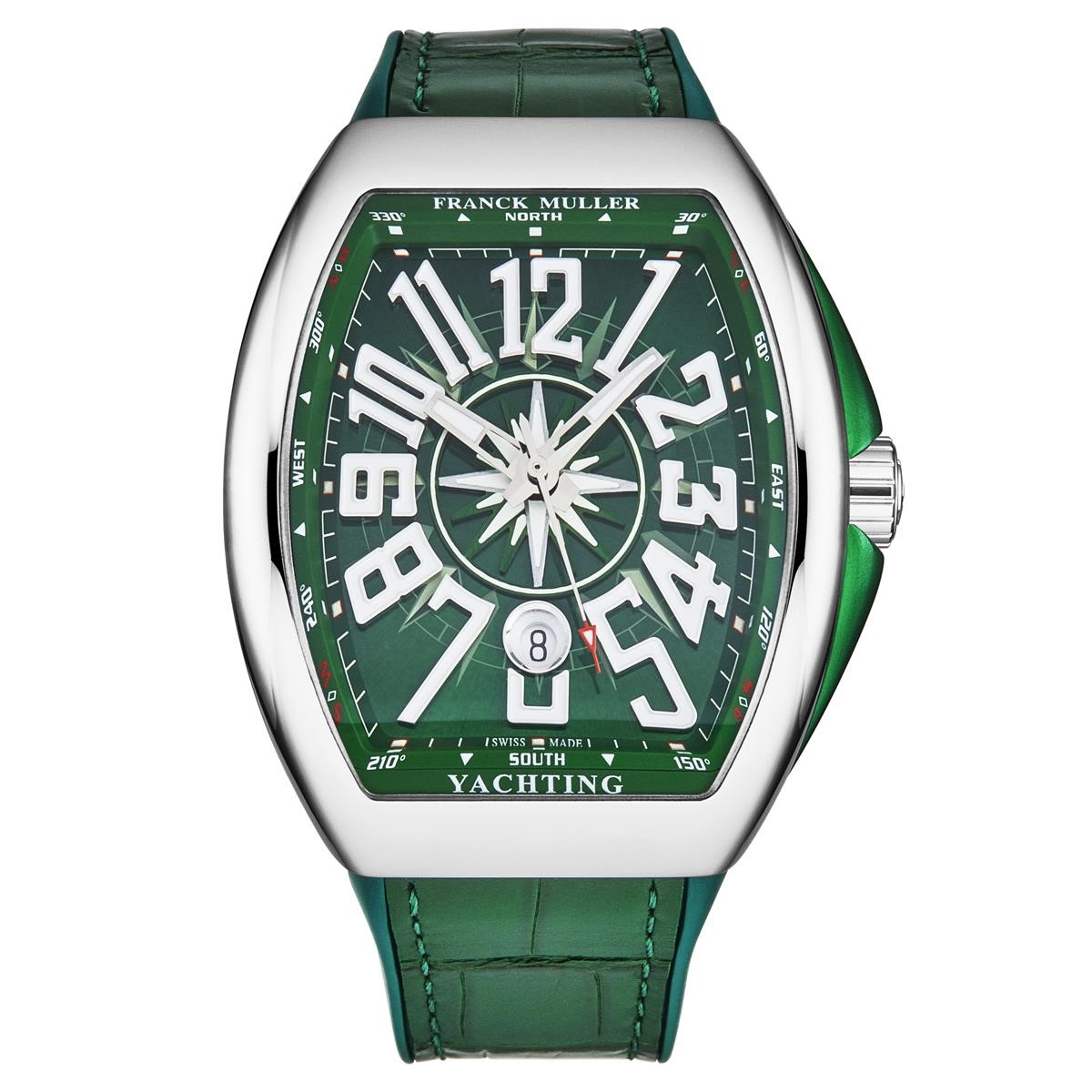 VanGuard Yachting 45mm in Steel on Green Crocodile Leather Strap With Green Dial White Accents