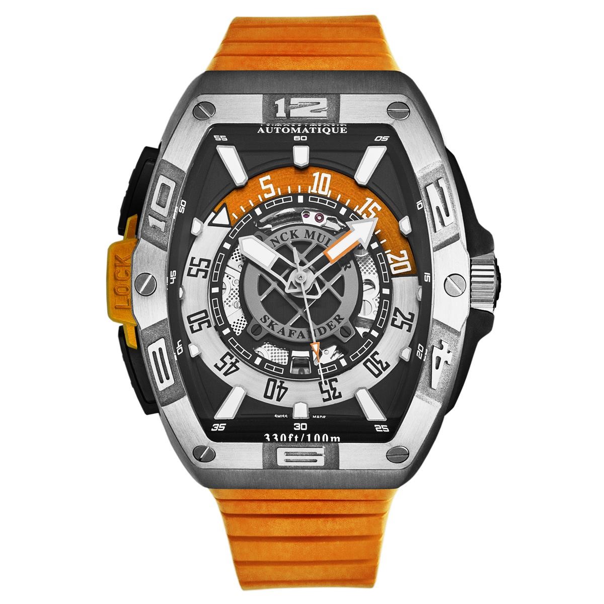 Skafander 46mm in Titanium on Orange Rubber Strap with Black Dial