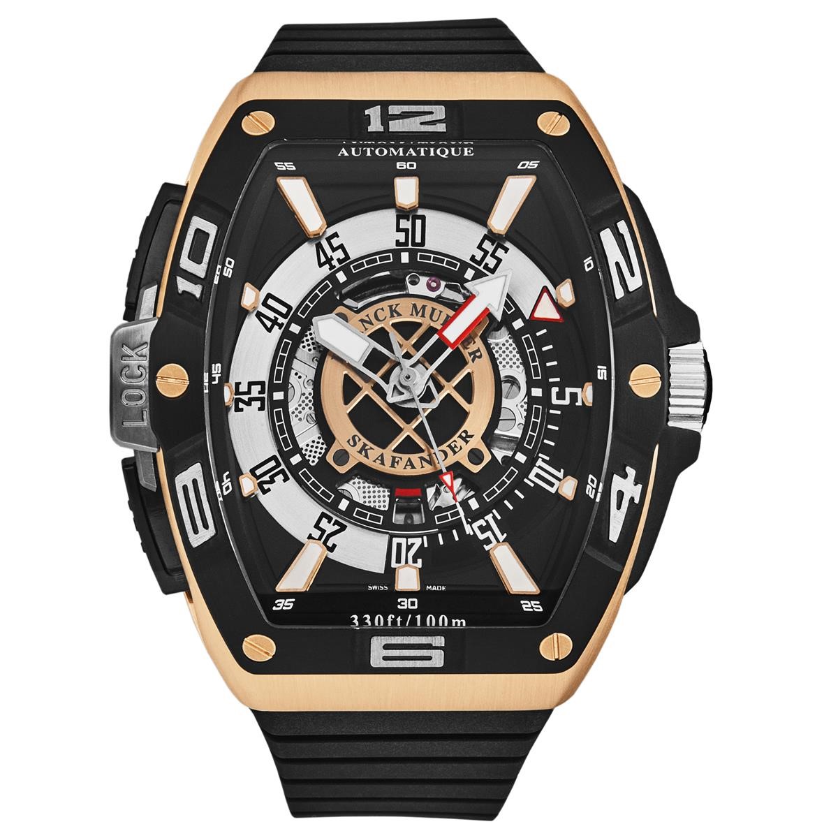 Skafander 46mm in Rose Gold  on Black Rubber Strap with Black Dial
