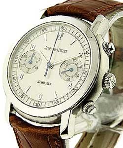 Jules Audemars Chronograph in Steel on Brown Leather Strap with Silver Dial