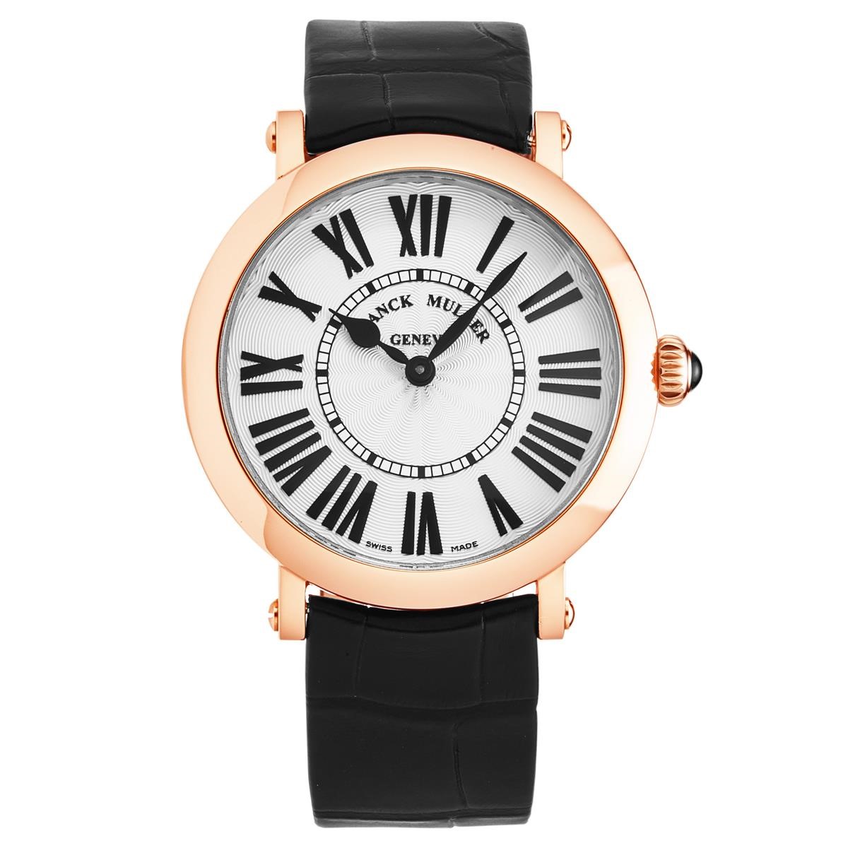 Round Classic 35mm in Rose Gold on Black Alligator Leather Strap with White Dial