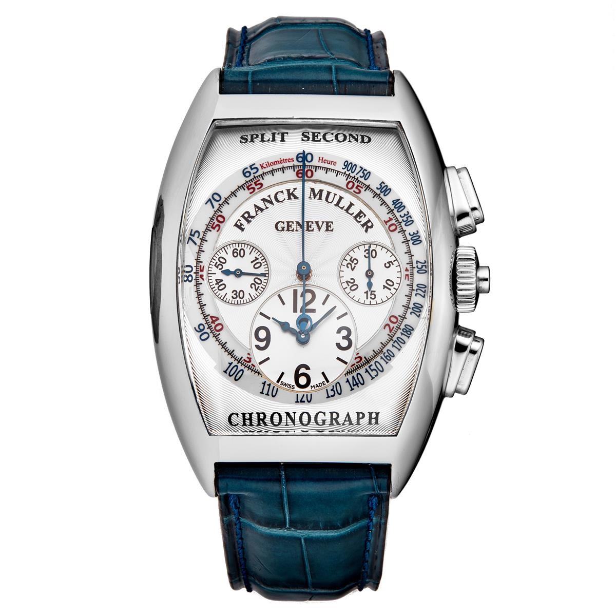 Casablanca Split Second Chronograph Automatic in Steel on Blue Alligator Leather Strap with Silver Dial