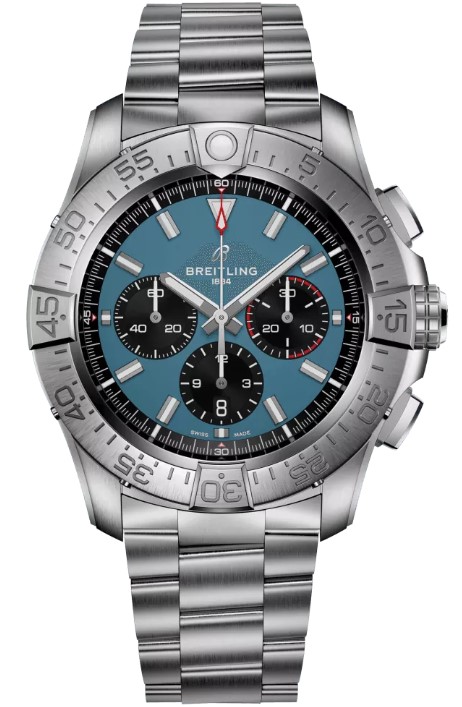 Superavenger Chrono B01 46mm in Titanium on Titanium Bracelet with Blue Dial - Black SubDials