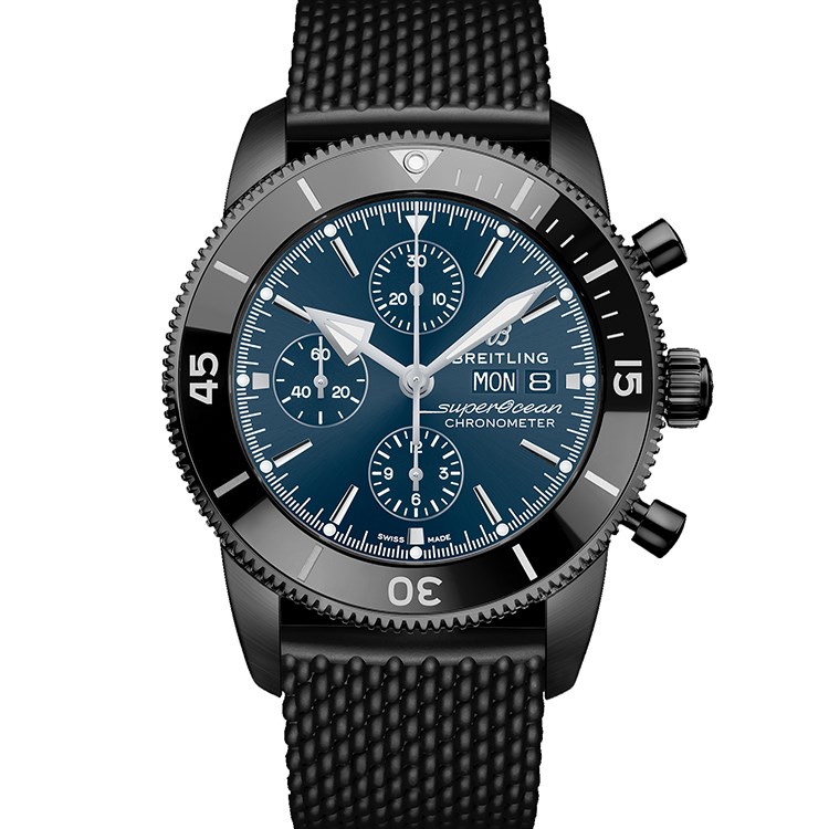 Superocean Heritage Chrono B13 44mm in Black PVD Steel on Black Rubber Strap with Blue Dial