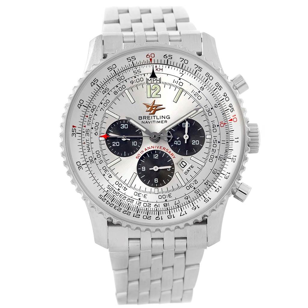 Navitimer 50th Anniversary 42mm Automatic in Steel On Steel Bracelet with Silver Dial