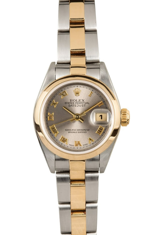 Datejust 26mm Lady's in Steel with Yellow Gold Fluted Bezel on Oyster Bracelet with Silver Roman Dial