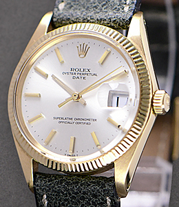 Vintage Datejust 36mm in Yellow Gold on Green Strap with Silver Dial