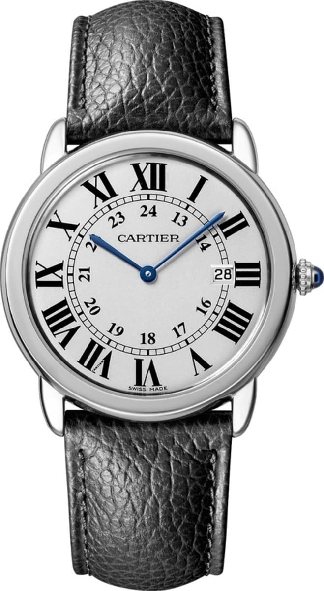 Ronde Solo Quartz 36mm in Steel on Black Leather Strap with Silver Dial