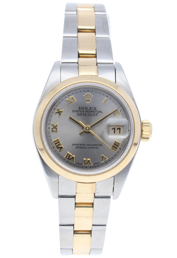 Datejust 26mm in Steel with Yellow Gold Domed Bezel on Steel and Yellow Gold Oyster Bracelet with Silver Roman Dial