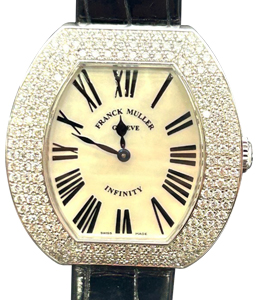 Infinity 35mm in White Gold with Diamond Bezel on Black Crocodile Leather Strap with MOP Roman Dial