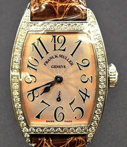Cintree Curvex Ladies Manual in Platinum with Diamond Bezel on Brown Crocodile Leather Strap with Pink Dial
