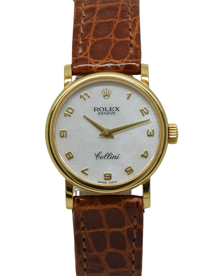 Cellini Quartz in Yellow Gold on Brown Crocodile Leather Strap with MOP Dial