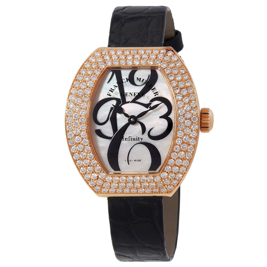 Infinity 29mm in Rose Gold with Diamond Bezel on Black Crocodile Leather Strap with MOP Dial