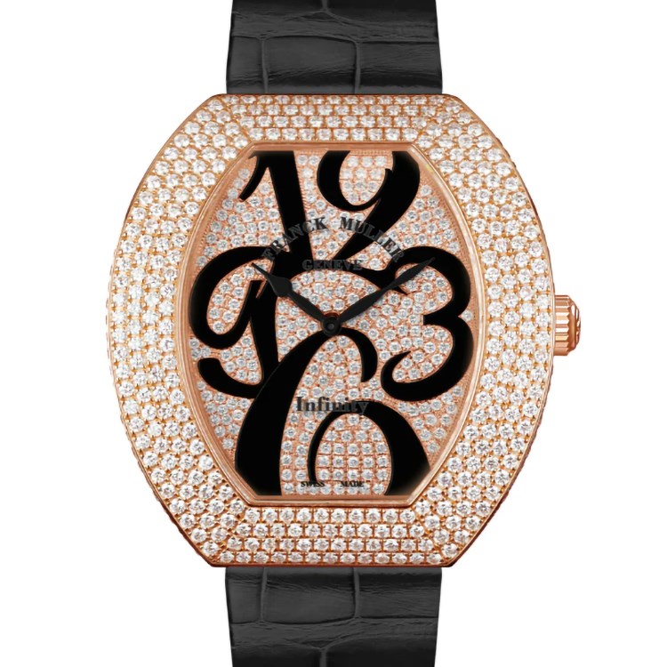 Infinity 40mm in Rose Gold with Diamond Bezel on Black Crocodile Leather Strap with Pave Diamond Dial