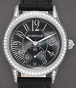 Agathon Ladies in White Gold with Diamonds on Black Alligator Leather Strap With Black Dial