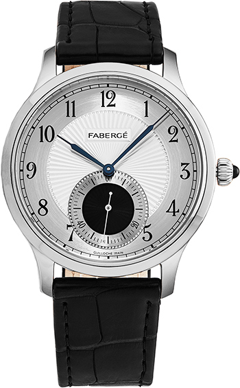 Agathon Men's Watch in White Gold on Black Alligator Leather Strap With Silver Dial