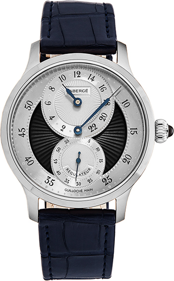 Agathon Men's Watch in White Gold on Blue Alligator Leather Strap With Grey Enamel Dial