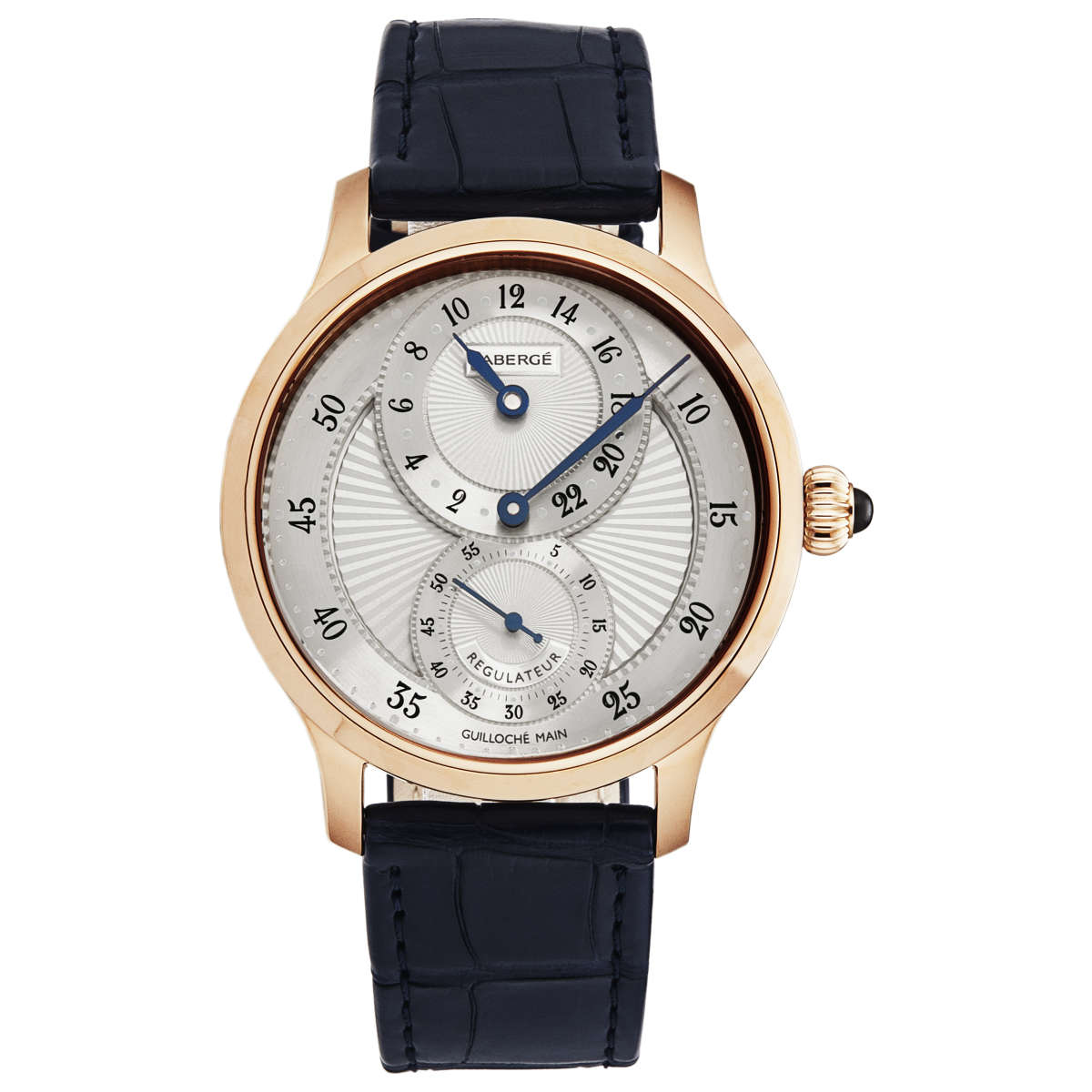 Agathon Men's Watch in Rose Gold on Black Alligator Leather Strap With Siver Dial