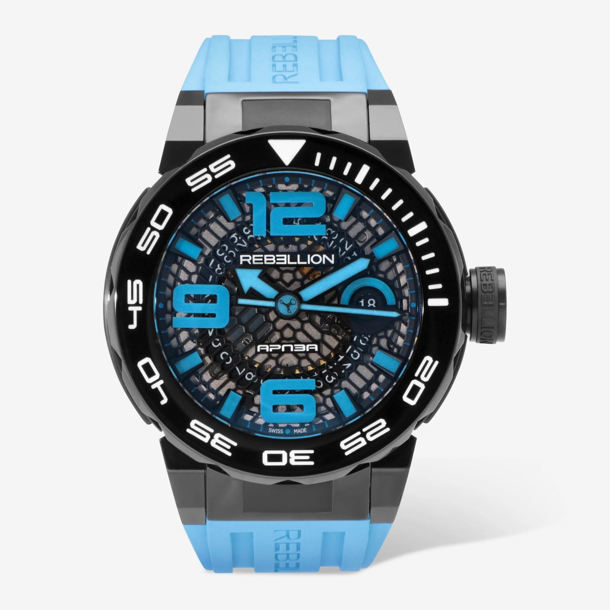 Predator Men's Watch in Black Titanium on Blue Rubber Strap With Black Dial