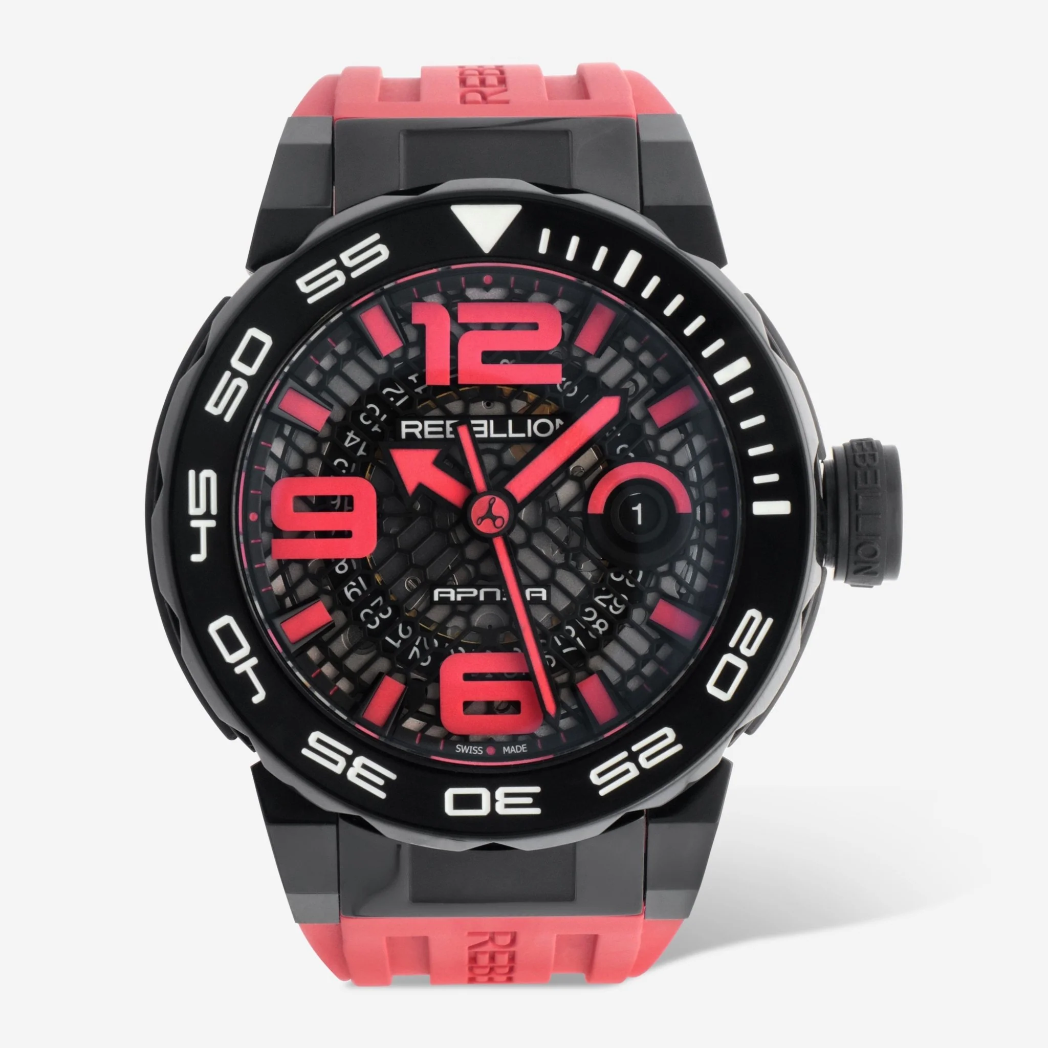 Predator Apnea Men's Watch in Black Titanium on Red Rubber Strap With Black Dial