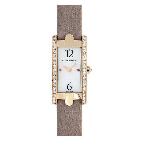 Avenue C Mini Quartz in Rose Gold with Diamond Bezel on Beige Satin Strap with Mother of Pearl Dial