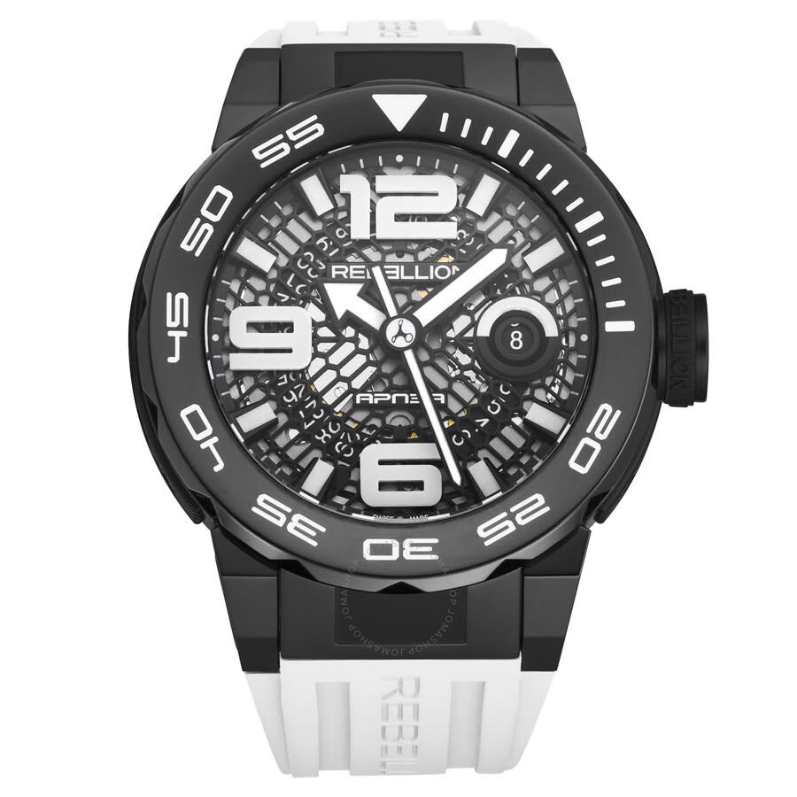 Predator Apnea Men's Watch in Black Titanium on White Rubber Strap With Black Dial
