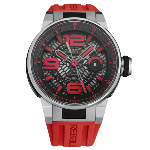 Predator 2.0 Men's Watch in Titanium on Red Rubber Strap With Black Dial