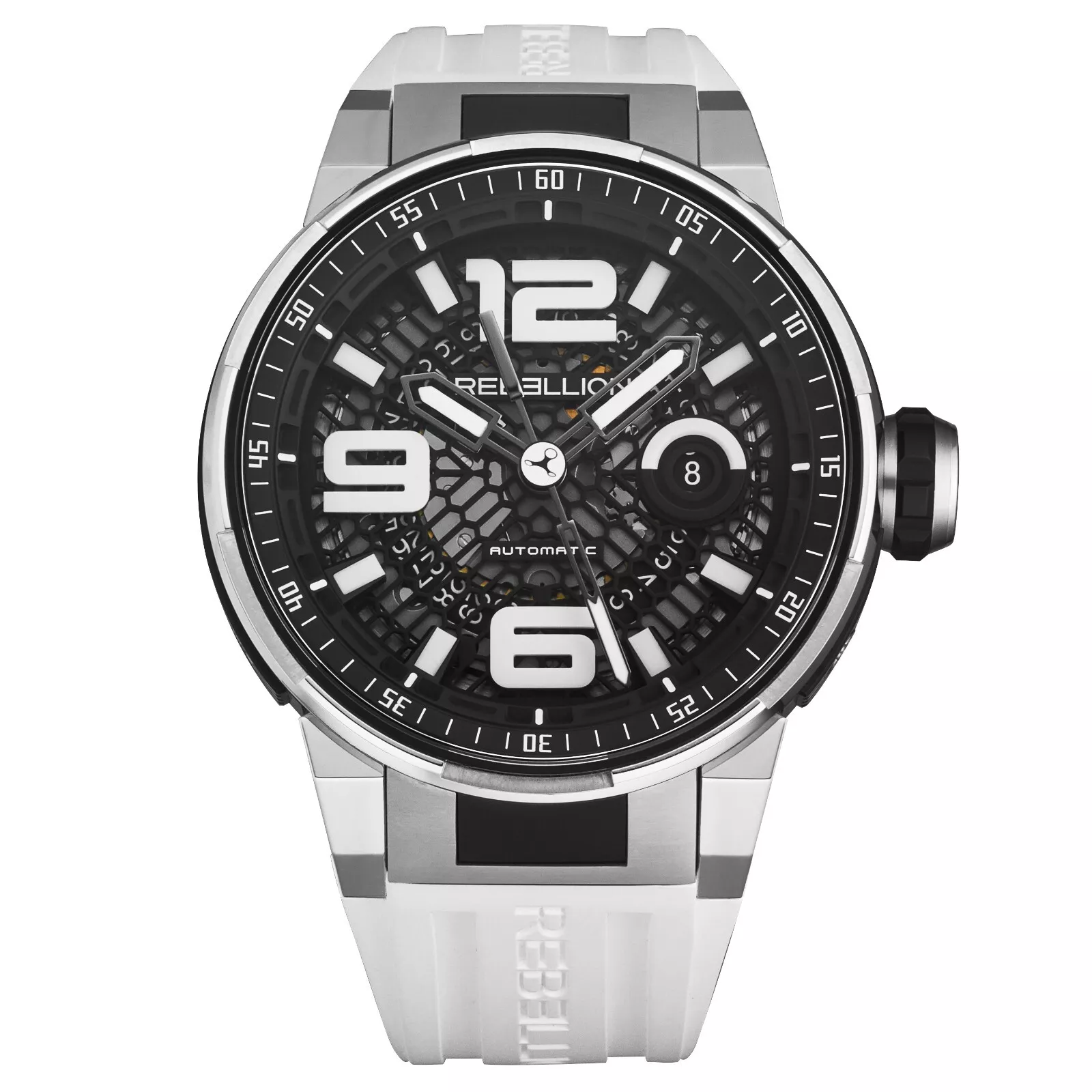 Predator 2.0 Men's Watch in Titanium on White Rubber Strap With Black Dial