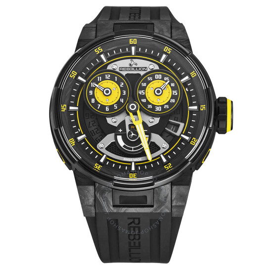 Predator 2.0 Chronograph Men's Watch in Titanium on Black Rubber Strap With Black Dial and Yellow Accents