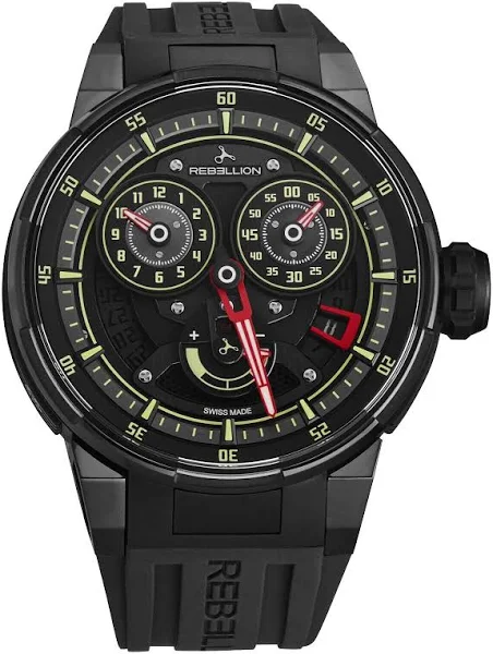 Predator 2.0 Chronograph Men's Watch in Titanium on Black Rubber Strap With Black Dial and Red Accents