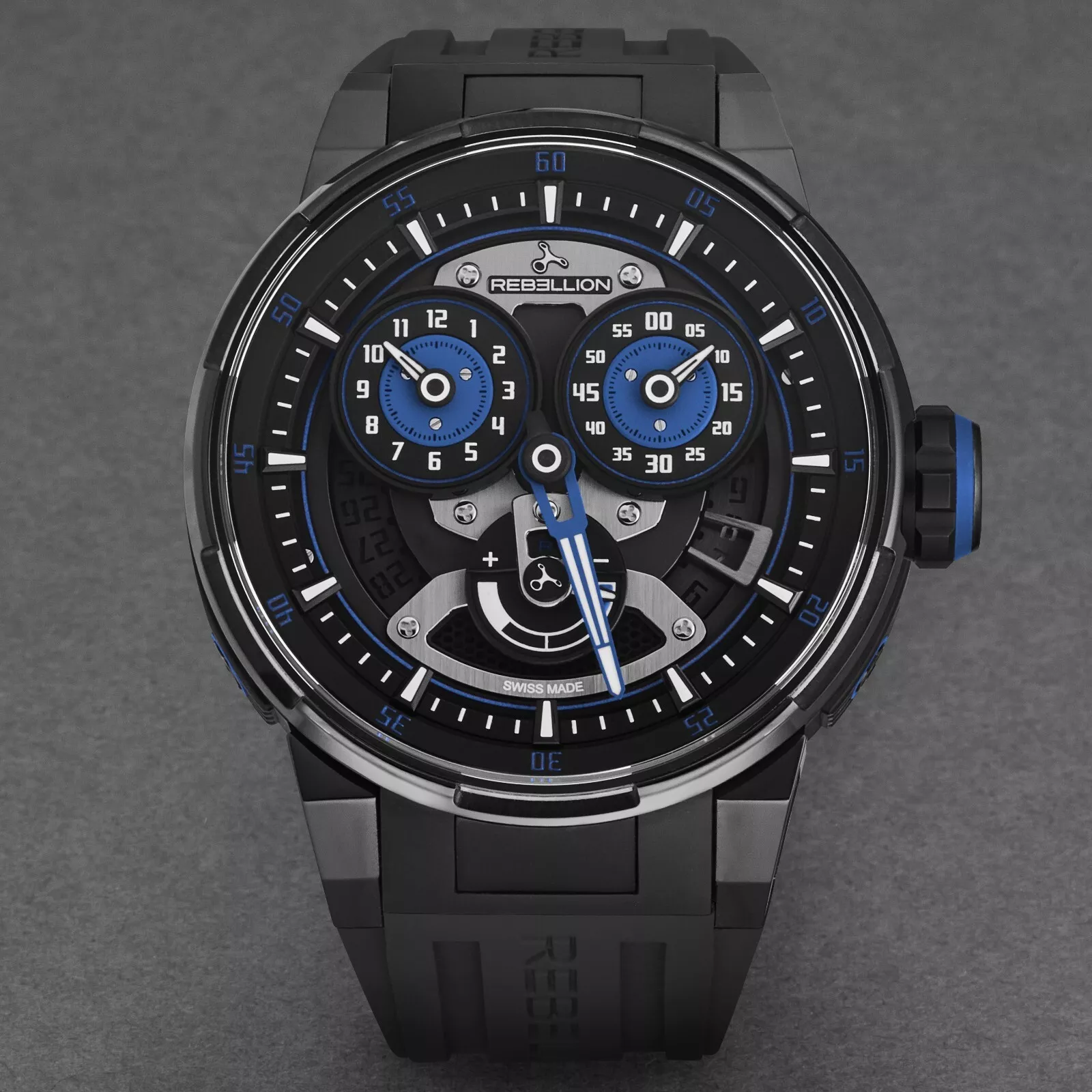 Predator 2.0 Chronograph Men's Watch in Titanium on Black Rubber Strap With Black Dial and Blue Accents