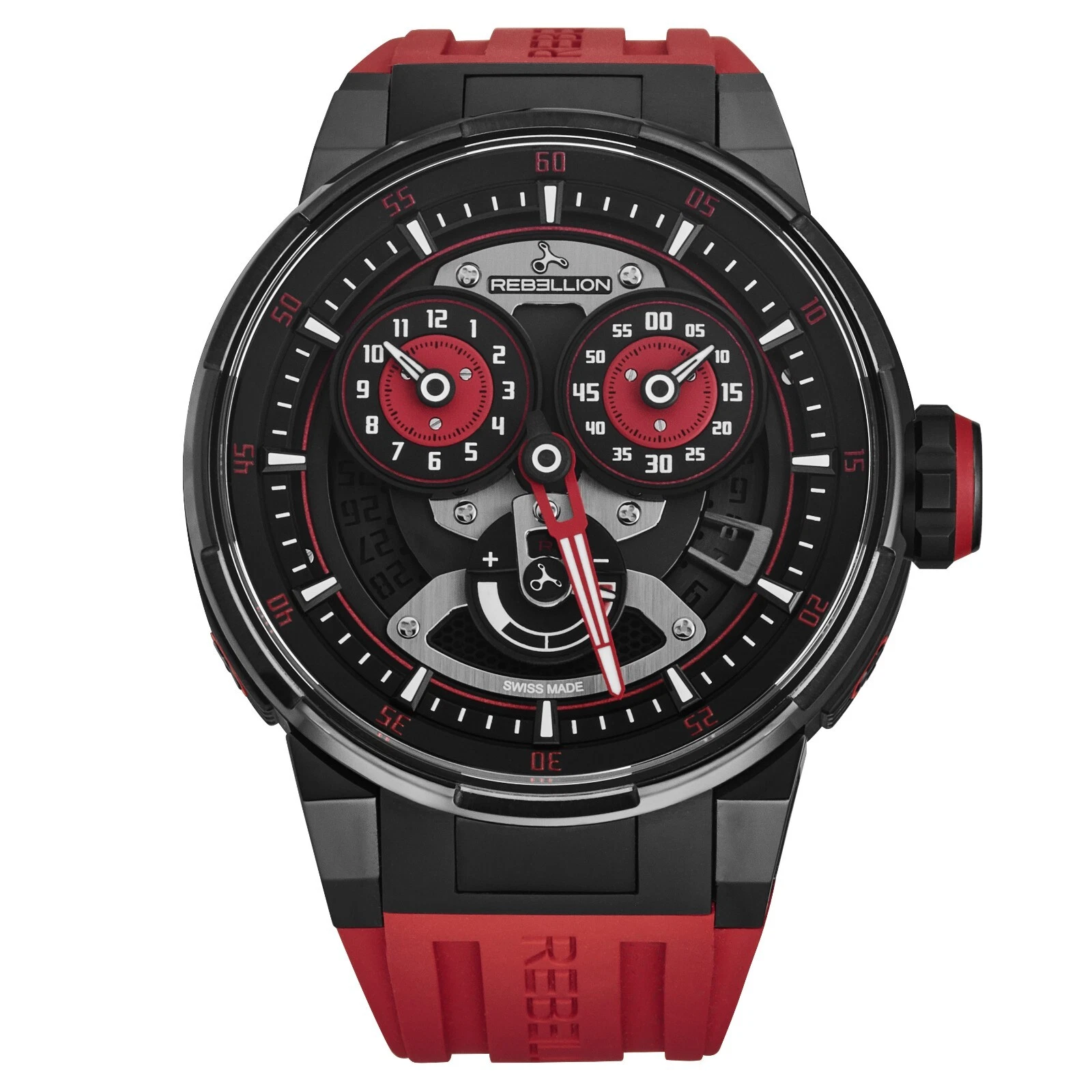 Predator 2.0 Chronograph Men's Watch in Titanium on Black Rubber Strap With Black Dial and Red Accents