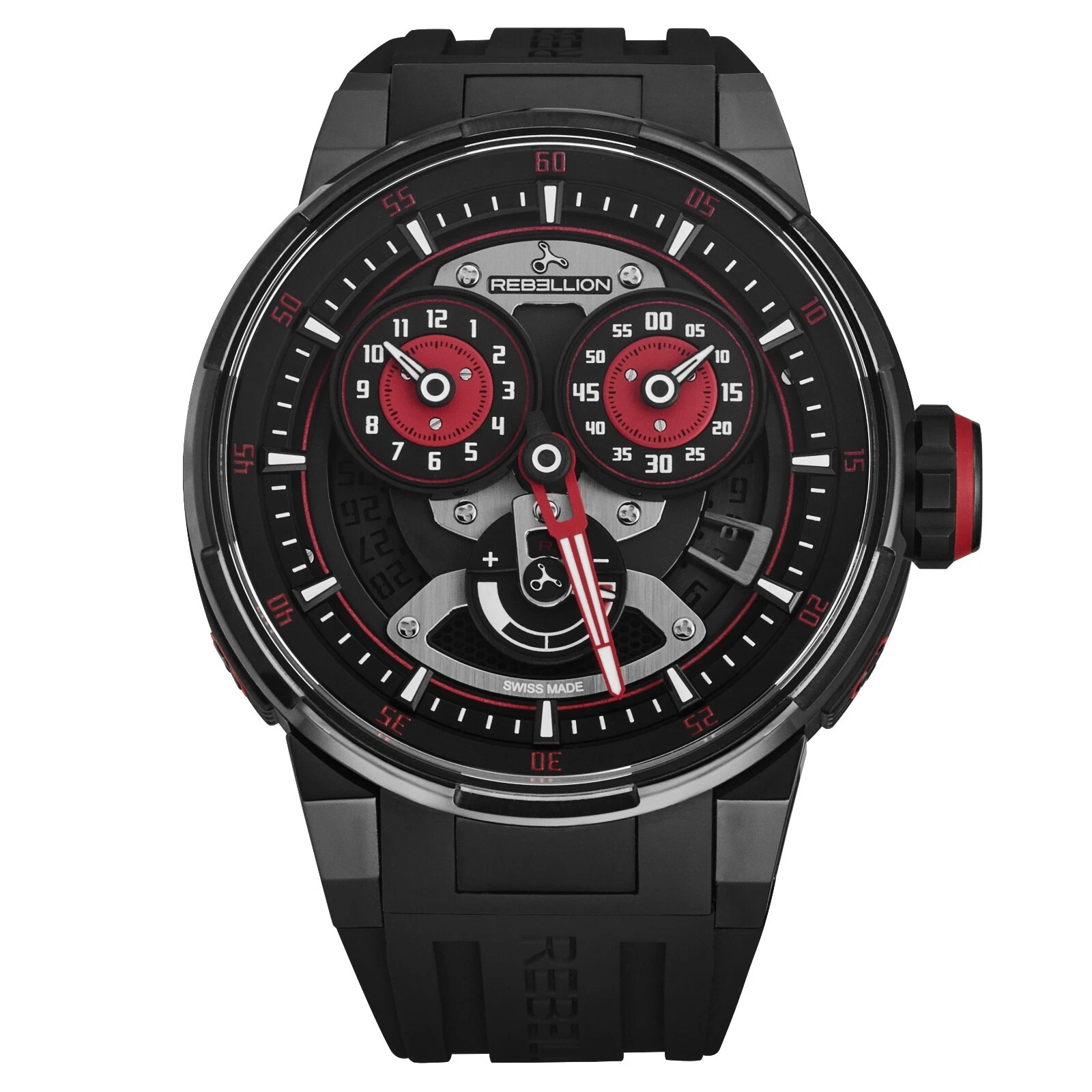 Predator 2.0 Chronograph Men's Watch in Titanium on Black Rubber Strap With Black Dial and Red Accents