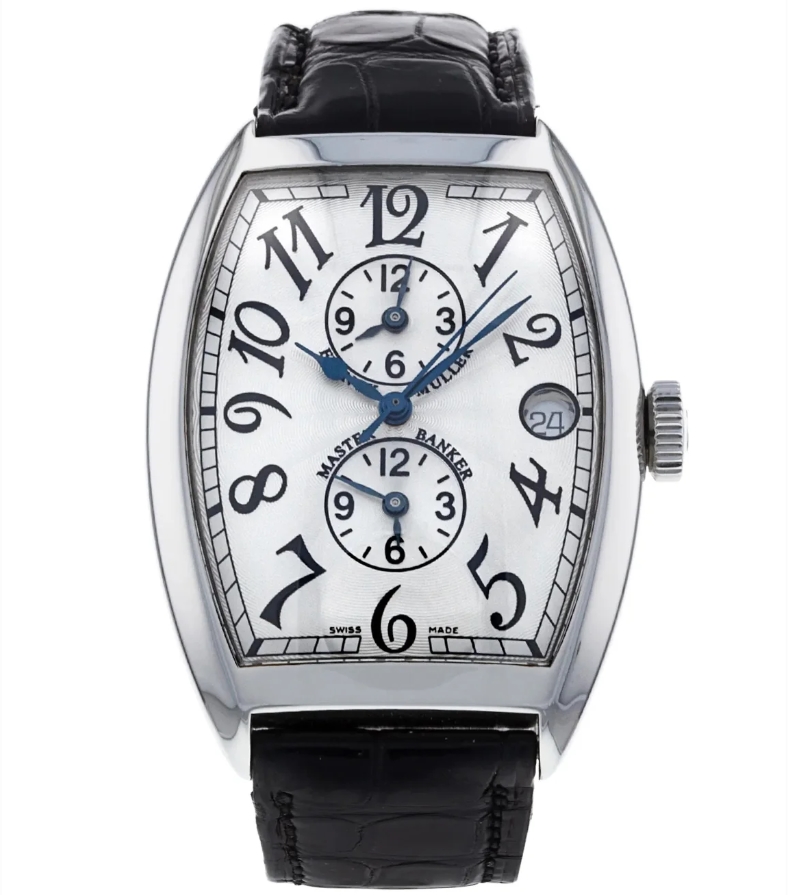 Master Banker 5850 in Steel on Black Crocodile Leather Strap with Silver Dial