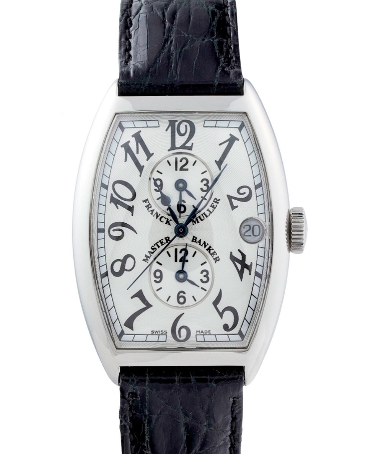 Master Banker 5850 in White Gold on Black Crocodile Leather Strap with Silver Dial